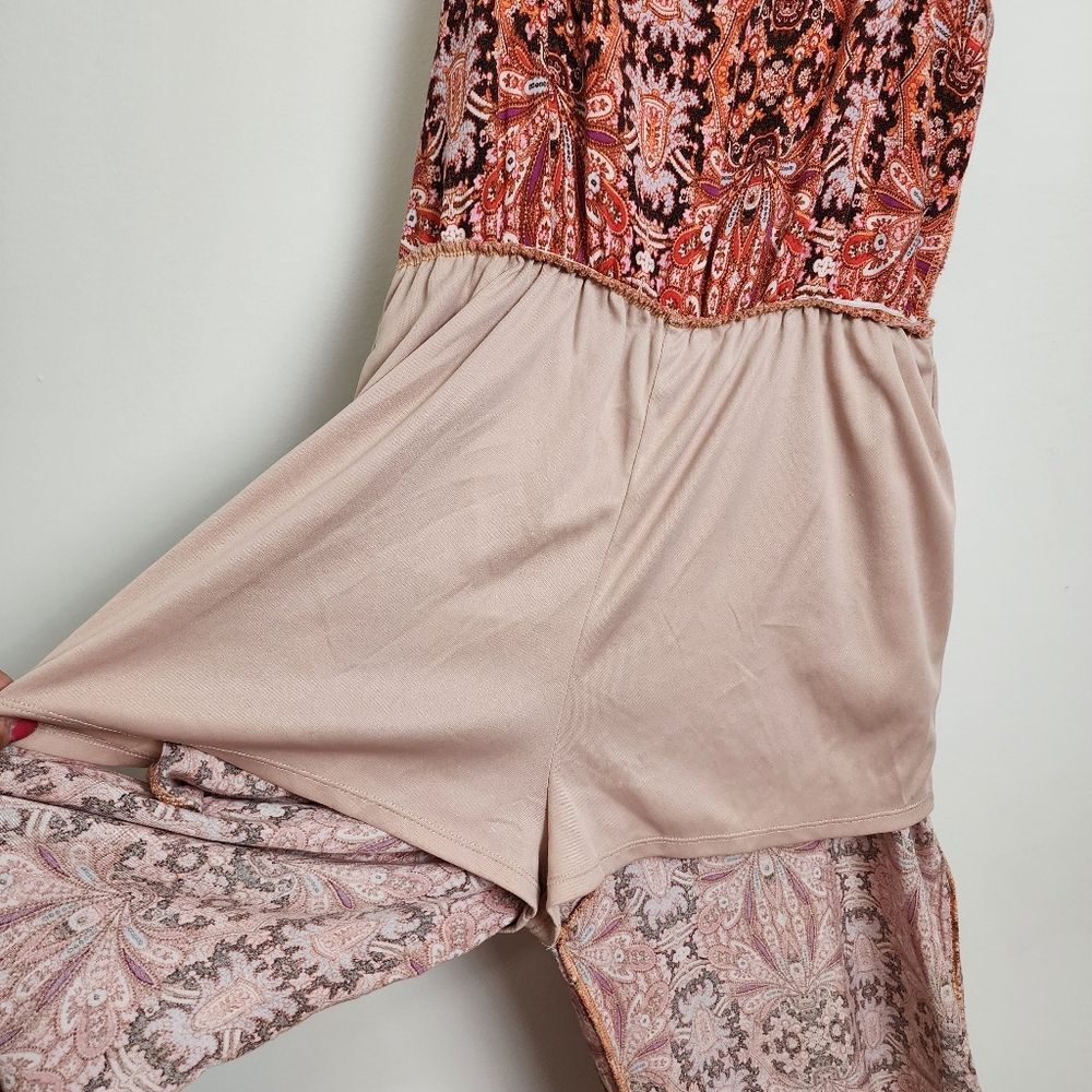 Purple Snow Wide Leg Jumpsuit Bohemian Ethnic Print Palazzo Spaghetti Straps M - Picture 6 of 15